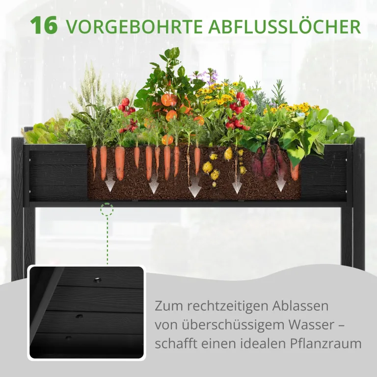 LUE BONA Hochbeet mit Werkzeugen, 113 x 45 x 73cm, HDPS - Hochbeetkasten mit Beinen und Ablagefach, wetterbeständig, 3 Jahre Garantie, für Kraut - & Gemüseanbau, Garten, Balkon, schwarz – Bild 6
