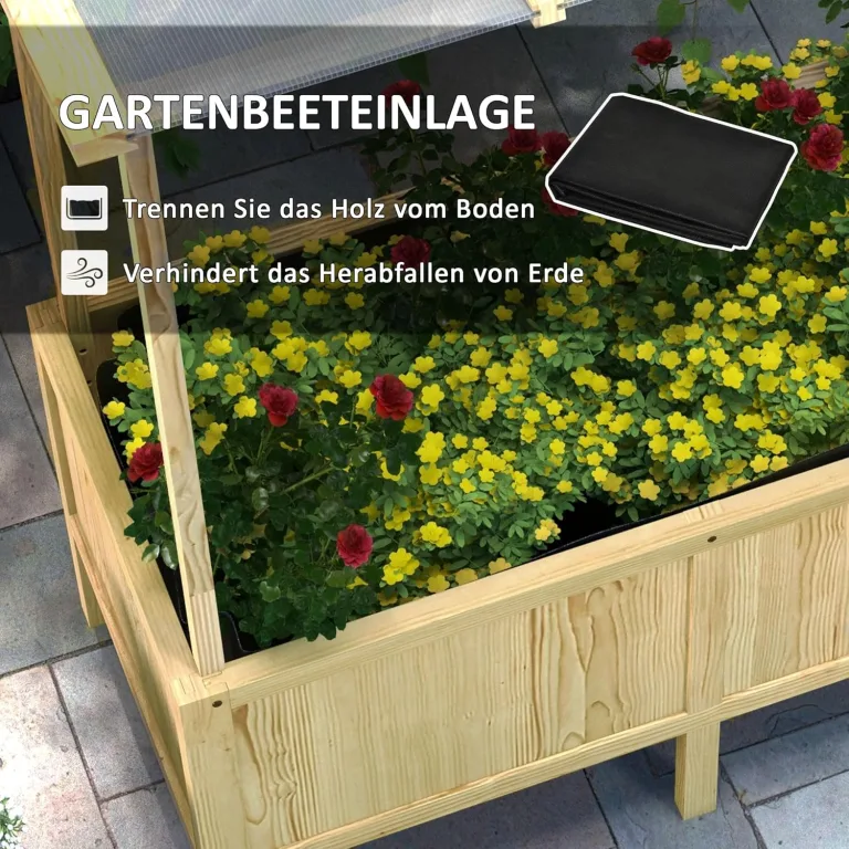 Outsunny Hochbeet aus Holz, Frühbeet mit Deckel, Pflanzkasten mit Vliesstoff, Blumenkasten Kräuterbeet für Garten, Balkon, 110 x 60 x 152 cm, Natur – Bild 5