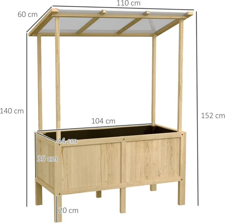 Outsunny Hochbeet aus Holz, Frühbeet mit Deckel, Pflanzkasten mit Vliesstoff, Blumenkasten Kräuterbeet für Garten, Balkon, 110 x 60 x 152 cm, Natur – Bild 7