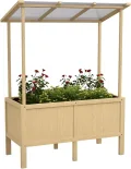 Outsunny Hochbeet aus Holz, Frühbeet mit Deckel, Pflanzkasten mit Vliesstoff, Blumenkasten Kräuterbeet für Garten, Balkon, 110 x 60 x 152 cm, Natur - Thumbnail 1
