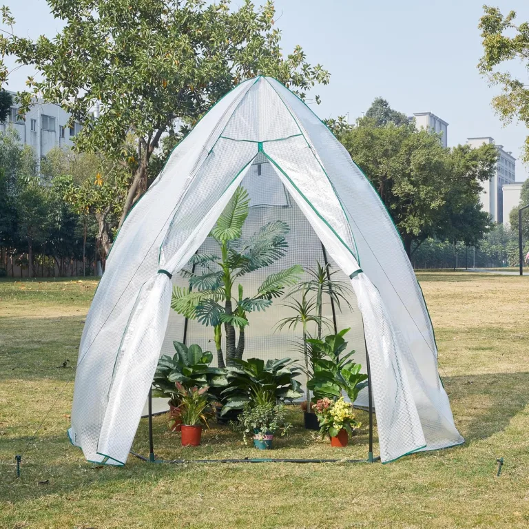 [en.casa] Gewächshaus Hunze Foliengewächshaus zur Anzucht Überwinterungszelt mit Reißverschluss Frühbeet PE-Plane Tomatengewächshaus Pflanzenschutz 200x240cm Weiß – Bild 1