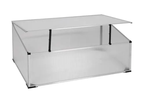 Spetebo Frühbeetkasten mit Aluminium Rahmen - 100 x 60 cm - Kleines Gewächshaus mit Schrägdach - Polycarbonat Treibhaus Kasten Gemüsebeet Abdeckung – Bild 4