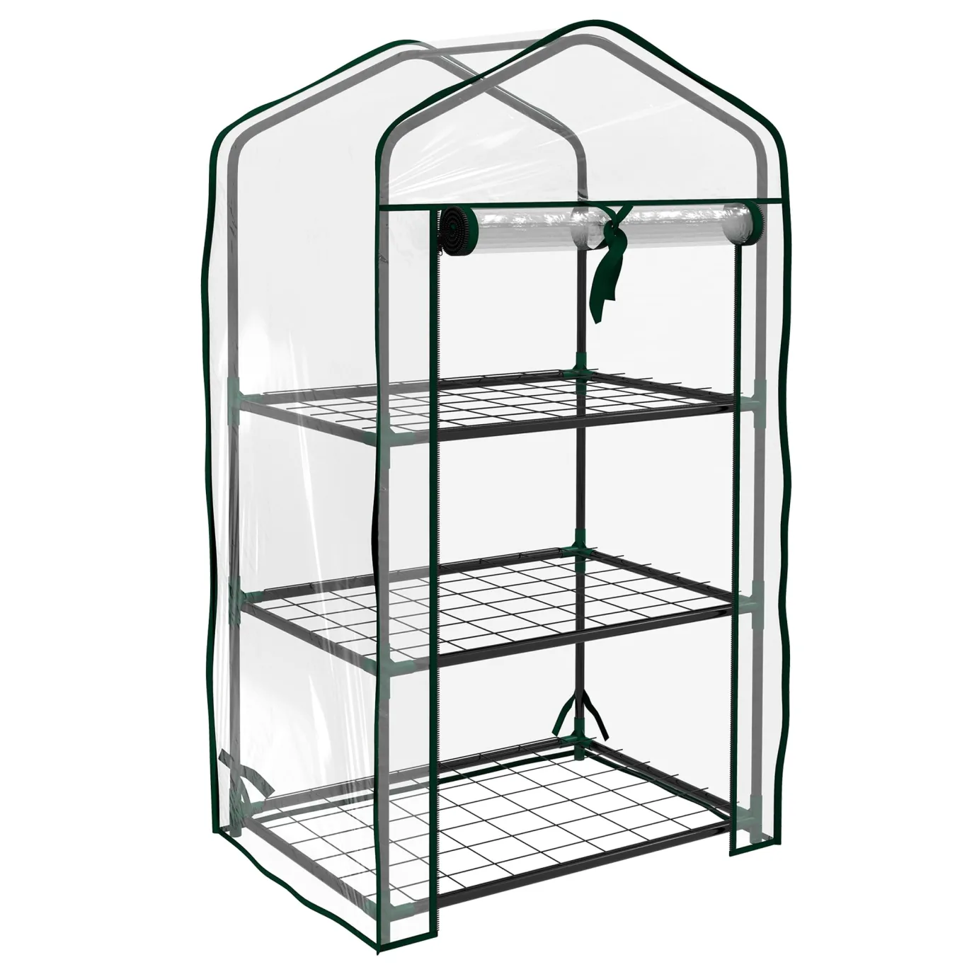 Outsunny Gartengewächshaus Balkongewächshaus Regal Gewächshaus 3 Ebenen ABM. 59L x 39l x 127H cm pulverbeschichtetes Metall Transparent Grün - Bild 1