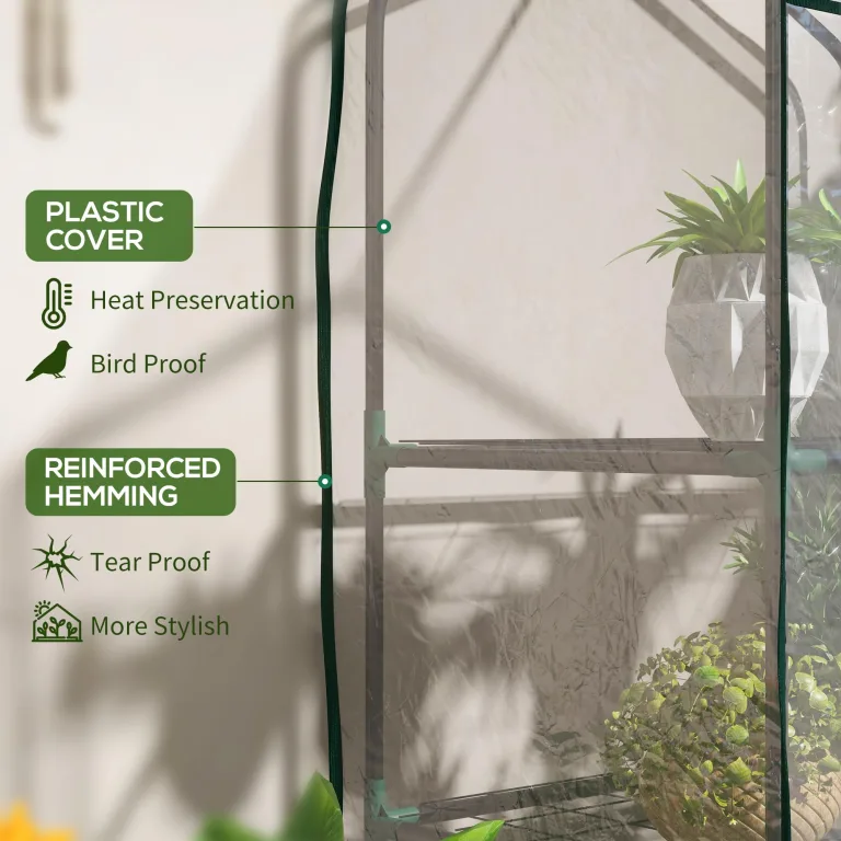 Outsunny Gartengewächshaus Balkongewächshaus Regal Gewächshaus 3 Ebenen ABM. 59L x 39l x 127H cm pulverbeschichtetes Metall Transparent Grün – Bild 3