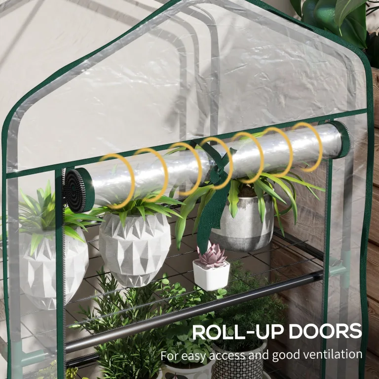 Outsunny Gartengewächshaus Balkongewächshaus Regal Gewächshaus 3 Ebenen ABM. 59L x 39l x 127H cm pulverbeschichtetes Metall Transparent Grün – Bild 6