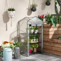 Outsunny Gartengewächshaus Balkongewächshaus Regal Gewächshaus 3 Ebenen ABM. 59L x 39l x 127H cm pulverbeschichtetes Metall Transparent Grün - Thumbnail 2