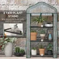 Outsunny Gartengewächshaus Balkongewächshaus Regal Gewächshaus 3 Ebenen ABM. 59L x 39l x 127H cm pulverbeschichtetes Metall Transparent Grün - Thumbnail 4