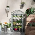 Outsunny Gartengewächshaus Balkongewächshaus Regal Gewächshaus 3 Ebenen ABM. 59L x 39l x 127H cm pulverbeschichtetes Metall Transparent Grün - Thumbnail 7