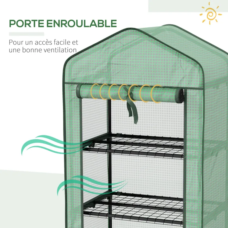 Outsunny Garten-Gewächshaus aus Polyethylen mit Regalen, 3 Ebenen, Balkongewächshaus, Polyethylen-Plane, Gestell aus Stahl, Tür mit Reißverschluss, aufrollbar, für Gemüse, Pflanzen, Blumen, 69 x 49 x – Bild 6