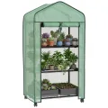 Outsunny Garten-Gewächshaus aus Polyethylen mit Regalen, 3 Ebenen, Balkongewächshaus, Polyethylen-Plane, Gestell aus Stahl, Tür mit Reißverschluss, aufrollbar, für Gemüse, Pflanzen, Blumen, 69 x 49 x - Thumbnail 1