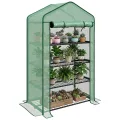 Outsunny Mini Gewächshaus Gartenregal für Garten, Balkon, Regal, Gewächshaus, 4 Ebenen, 90 x 49 x 160 cm, verzinkter Stahl, abnehmbare Plane, Polyethylen, hohe Dichte, Grün - Thumbnail 1