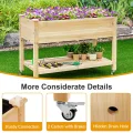 HOMASIS Hochbeet aus Holz, Gartenbeet mit Rollen & Ablage, Blumenkasten für Garten Balkon Terrasse, Pflanzbeet mit Abflusslöcher & Innenvlies, Gemüsebeet Blumenbeet, 120 x 59 x 84 cm - Thumbnail 6