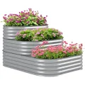 Outsunny Hochbeet aus Metall, 3-stufiger Pflanzkasten, DIY Blumenkasten, Kräuterbeet mit Sicherheitskanten, Gemüsebeet für Garten, Balkon, Silber, 158 x 109 x 82 cm - Thumbnail 1