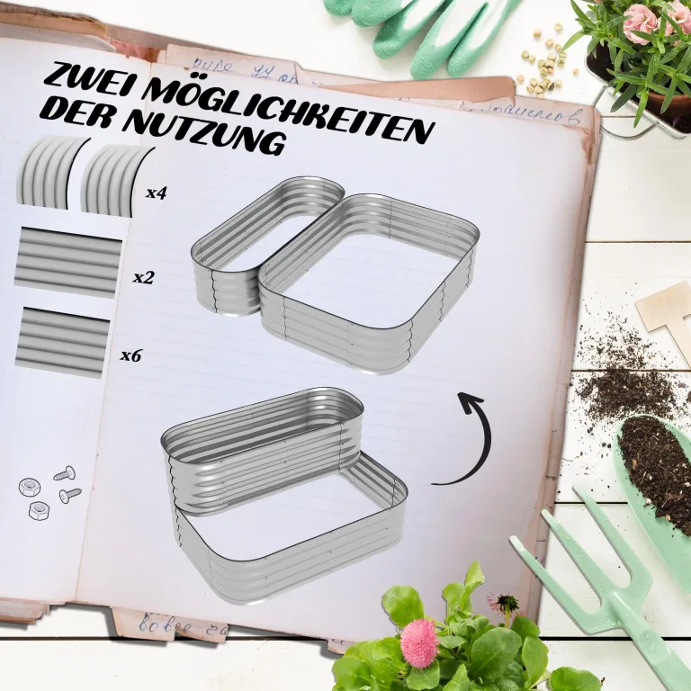 Outsunny Hochbeet Metall, 2-Stufiger Blumenkasten, Pflanzkasten, Gemüsebeet mit Schrauben, Kräuterbeet für Garten, Balkon, Silber, 118 x 45 x 30 cm – Bild 5