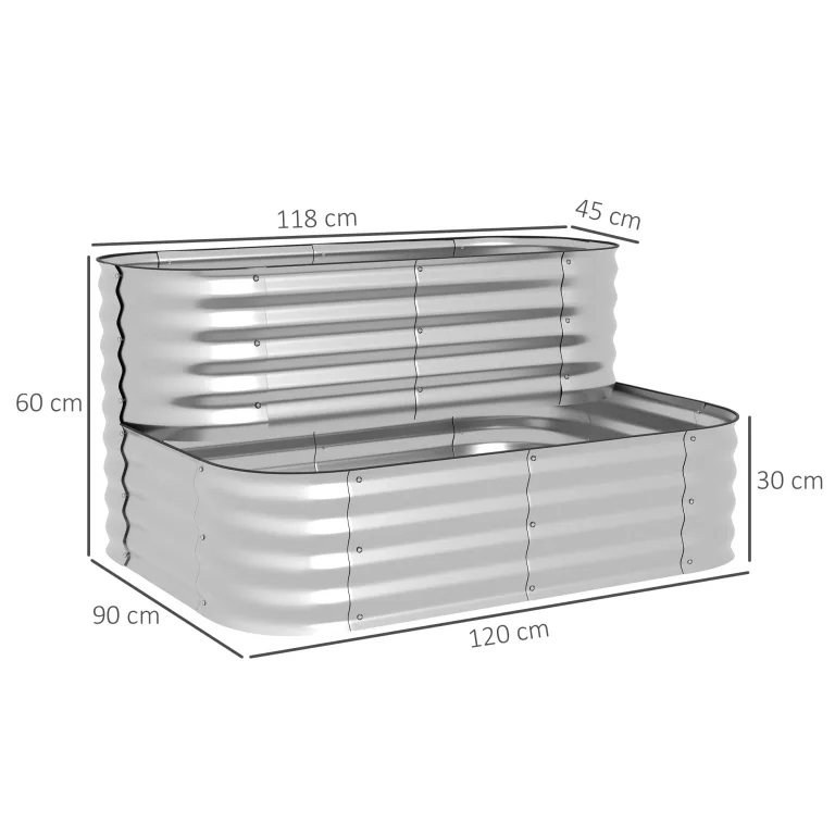 Outsunny Hochbeet Metall, 2-Stufiger Blumenkasten, Pflanzkasten, Gemüsebeet mit Schrauben, Kräuterbeet für Garten, Balkon, Silber, 118 x 45 x 30 cm – Bild 7
