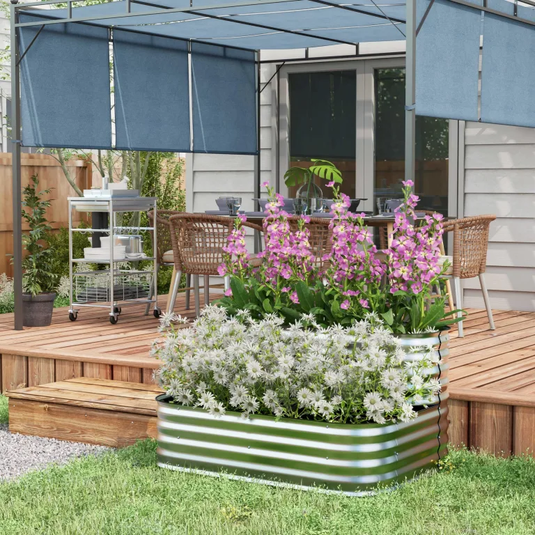 Outsunny Hochbeet Metall, 2-Stufiger Blumenkasten, Pflanzkasten, Gemüsebeet mit Schrauben, Kräuterbeet für Garten, Balkon, Silber, 118 x 45 x 30 cm – Bild 8