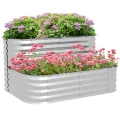 Outsunny Hochbeet Metall, 2-Stufiger Blumenkasten, Pflanzkasten, Gemüsebeet mit Schrauben, Kräuterbeet für Garten, Balkon, Silber, 118 x 45 x 30 cm - Thumbnail 10