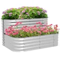 Outsunny Hochbeet Metall, 2-Stufiger Blumenkasten, Pflanzkasten, Gemüsebeet mit Schrauben, Kräuterbeet für Garten, Balkon, Silber, 118 x 45 x 30 cm - Thumbnail 1