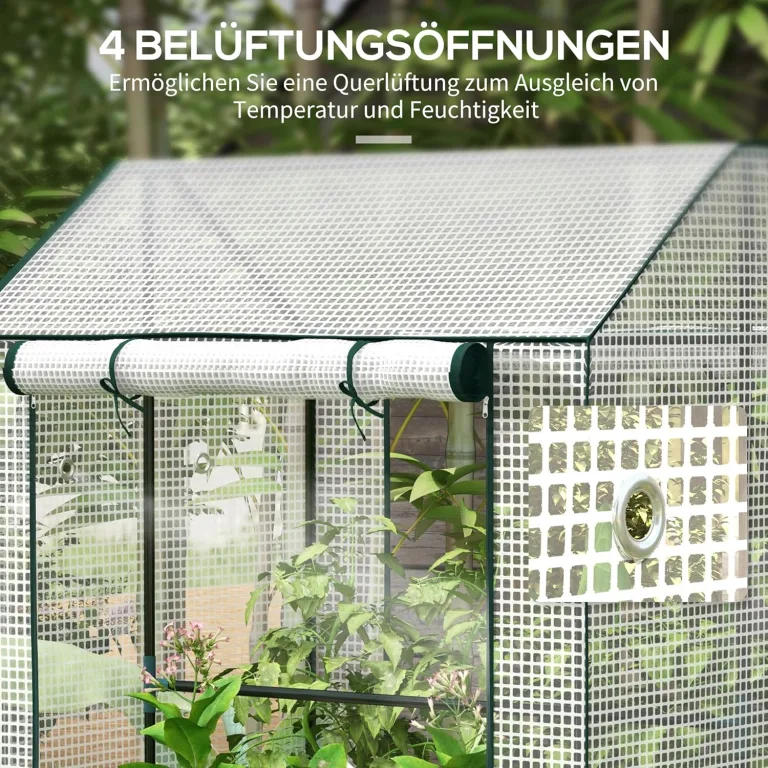 Outsunny Foliengewächshaus, Gewächshaus mit Doppeltür, Treibhaus, Winddichtes Tomatenhaus für Garten, Weiß, 100 x 80 x 150 cm – Bild 5