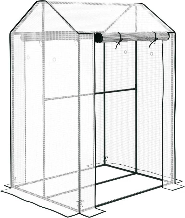 Outsunny Foliengewächshaus, Gewächshaus mit Doppeltür, Treibhaus, Winddichtes Tomatenhaus für Garten, Weiß, 100 x 80 x 150 cm – Bild 1