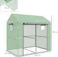Outsunny Foliengewächshaus, Gewächshaus, Winddichtes Treibhaus mit Doppeltüren, Anlehngewächshaus mit Seitenfenster, UV-Schutz für Garten, PE, Grün, 200 x 140 x 200 cm - Thumbnail 7