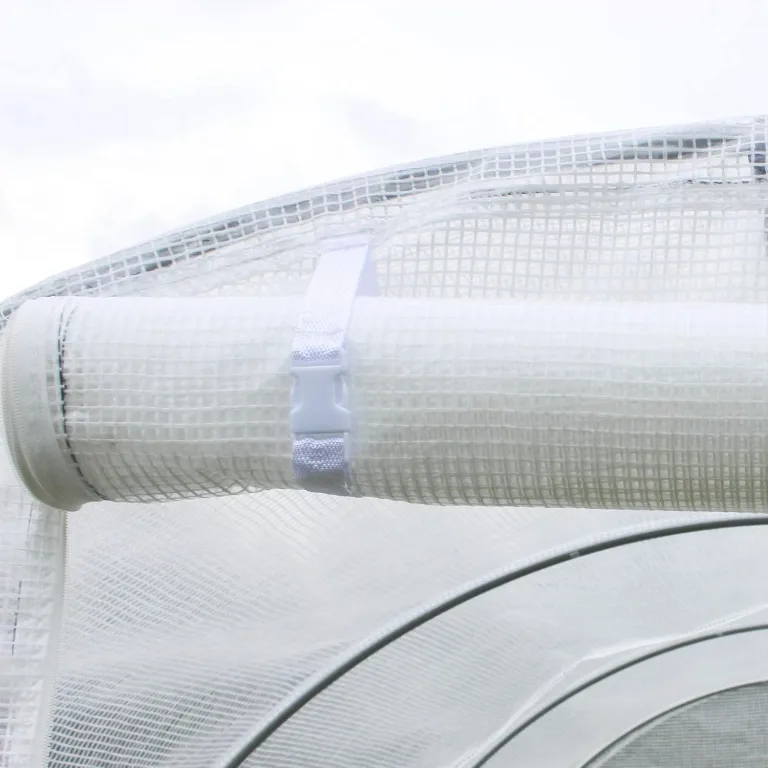 Outsunny Gewächshausfolie 3 x 2 m, wasserdicht Polyethylenfolie mit Rolltür, 6 Fenster, UV Schutz, Reißfest Gartenfolie Abdeckplane für Folientunnel Gartenarbeit, Tunnelfolie für Außenbereich Weiß – Bild 8