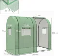 Outsunny Foliengewächshaus, Gewächshaus, Winddichtes Treibhaus mit 2 Rolltüren, Seitenfenster, Tomatenhaus mit UV-Schutz für Garten, PE, Grün, 185 x 94 x 150 cm - Thumbnail 7