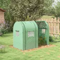 Outsunny Foliengewächshaus, Gewächshaus, Winddichtes Treibhaus mit 2 Rolltüren, Seitenfenster, Tomatenhaus mit UV-Schutz für Garten, PE, Grün, 185 x 94 x 150 cm - Thumbnail 2