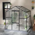 Outsunny Gewächshaus Aluminium 192 x 192 x 204 cm Treibhaus 3,68 m² Tomatenhaus mit Fenster, Schiebetür, Fundament, Aufzucht Pflanzenhaus für Garten, Balkon, Schwarz - Thumbnail 9