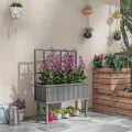 Outsunny Hochbeet aus Holz mit Rankgitter für Kletterpflanzen, Hochbeet mit Drainagelöchern und Beeteinlage für Gemüse, Blumen, Kräuter, 105 x 45 x 140 cm, Grau - Thumbnail 2