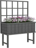 Outsunny Hochbeet aus Holz mit Rankgitter für Kletterpflanzen, Hochbeet mit Drainagelöchern und Beeteinlage für Gemüse, Blumen, Kräuter, 105 x 45 x 140 cm, Grau - Thumbnail 1