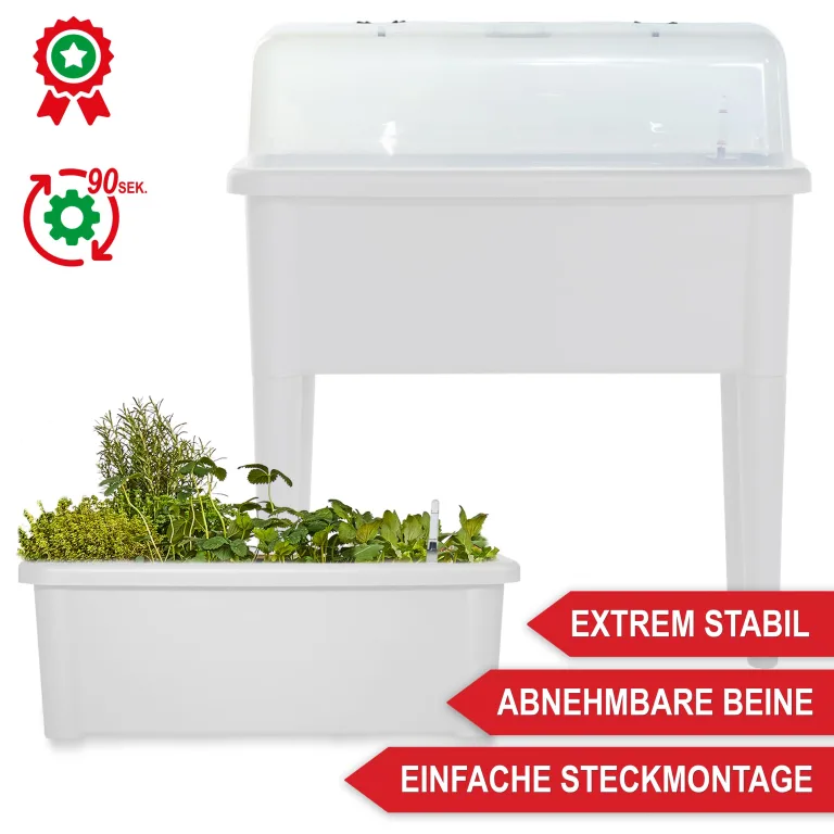 Onbest Hochbeet/Frühbeet – mit Abdeckhaube/Wasseranzeige – aus robustem Kunststoff – ideal für Garten/Terrasse/Balkon – Kräuterhochbeet zur Anzucht – Pflanzkasten inkl. Gartenwerkzeug (Weiß) – Bild 5