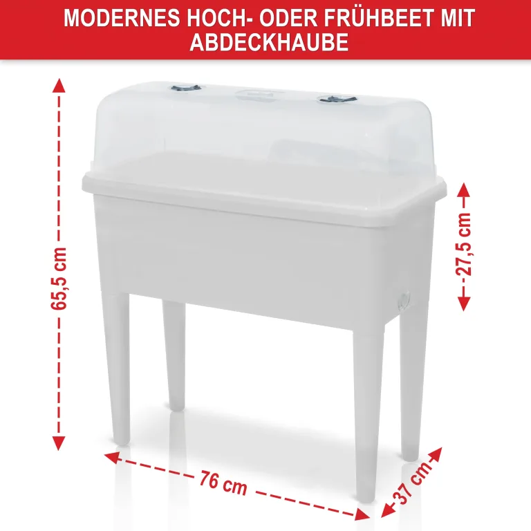 Onbest Hochbeet/Frühbeet – mit Abdeckhaube/Wasseranzeige – aus robustem Kunststoff – ideal für Garten/Terrasse/Balkon – Kräuterhochbeet zur Anzucht – Pflanzkasten inkl. Gartenwerkzeug (Weiß) – Bild 7