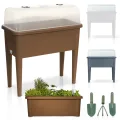 Onbest Hochbeet/Frühbeet – mit Abdeckhaube/Wasseranzeige – aus robustem Kunststoff – ideal für Garten/Terrasse/Balkon – Kräuterhochbeet zur Anzucht – Pflanzkasten inkl. Gartenwerkzeug (Weiß) - Thumbnail 9