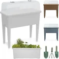 Hochbeet/Frühbeet – mit Abdeckhaube/Wasseranzeige – aus robustem Kunststoff – ideal für Garten/Terrasse/Balkon – Kräuterhochbeet zur Anzucht – Pflanzkasten inkl. Gartenwerkzeug (Coffee) - Thumbnail 9