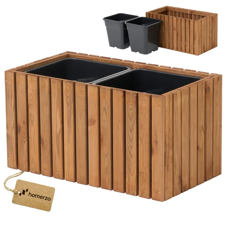 Pflanzkübel Holz – imprägniert wetterfest – mit herausnehmbarem Kunststoffeinsatz – Hochbeet Blumenkasten für Balkon Garten Terrasse (Vertikal-anthrazit 67x36 H35 cm) – Bild 10