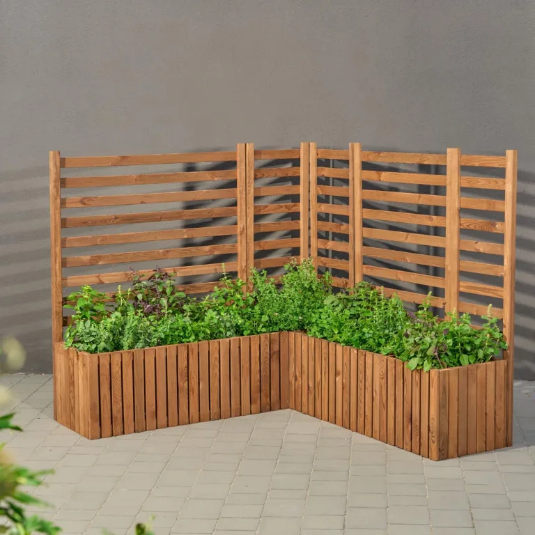 Pflanzkübel Holz – imprägniert wetterfest – mit herausnehmbarem Kunststoffeinsatz – Hochbeet Blumenkasten für Balkon Garten Terrasse (Vertikal-braun 98x36 H35 cm) – Bild 4