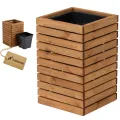Pflanzkübel Holz – imprägniert wetterfest – mit herausnehmbarem Kunststoffeinsatz – Hochbeet Blumenkasten für Balkon Garten Terrasse (Vertikal-braun 98x36 H35 cm) - Thumbnail 8
