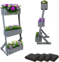 Vertikalbeet Petra Hochbeet Holz 3 Etagen Blumentreppe Kräuterbeet Frühbeet Pflanzkasten inkl. Gartenvlies - Stufenbeet 66 x 49 x 140 cm für Terrasse Balkon & Wintergarten - Thumbnail 1
