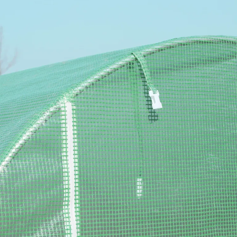 Outsunny Gewächshaus, Tunnel, Bodenfläche, 6 m², 3 x 2 x 2,10 m, verstärktes Rohrgestell, Tür mit Reißverschluss, 4 aufrollbare Fenster, Grün – Bild 8