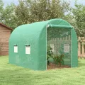 Outsunny Gewächshaus, Tunnel, Bodenfläche, 6 m², 3 x 2 x 2,10 m, verstärktes Rohrgestell, Tür mit Reißverschluss, 4 aufrollbare Fenster, Grün - Thumbnail 2