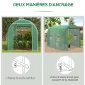 Outsunny Gewächshaus, Tunnel, Bodenfläche, 6 m², 3 x 2 x 2,10 m, verstärktes Rohrgestell, Tür mit Reißverschluss, 4 aufrollbare Fenster, Grün - Thumbnail 5