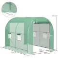Outsunny Gewächshaus, Tunnel, Bodenfläche, 6 m², 3 x 2 x 2,10 m, verstärktes Rohrgestell, Tür mit Reißverschluss, 4 aufrollbare Fenster, Grün - Thumbnail 7