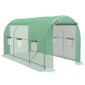 Outsunny Gewächshaus, Tunnel, Bodenfläche, 6 m², 3 x 2 x 2,10 m, verstärktes Rohrgestell, Tür mit Reißverschluss, 4 aufrollbare Fenster, Grün - Thumbnail 10