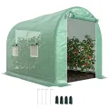 Outsunny Gewächshaus, Tunnel, Bodenfläche, 6 m², 3 x 2 x 2,10 m, verstärktes Rohrgestell, Tür mit Reißverschluss, 4 aufrollbare Fenster, Grün - Thumbnail 1