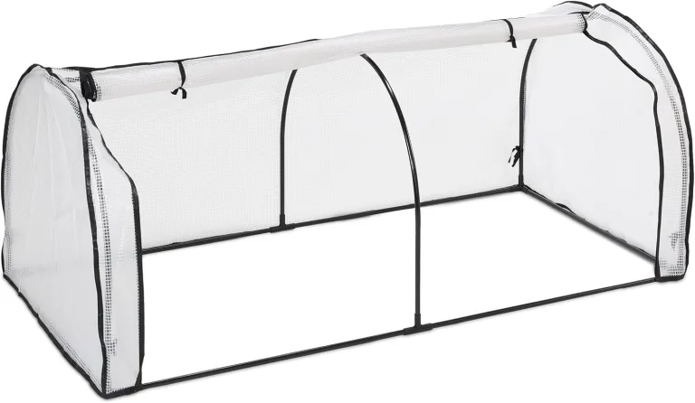 Relaxdays Frühbeet, HxBxT: 80 x 100 x 200 cm, PE-Folie, Eisen, Tür mit Reißverschluss, Hochbeet Abdeckung, weiß/schwarz