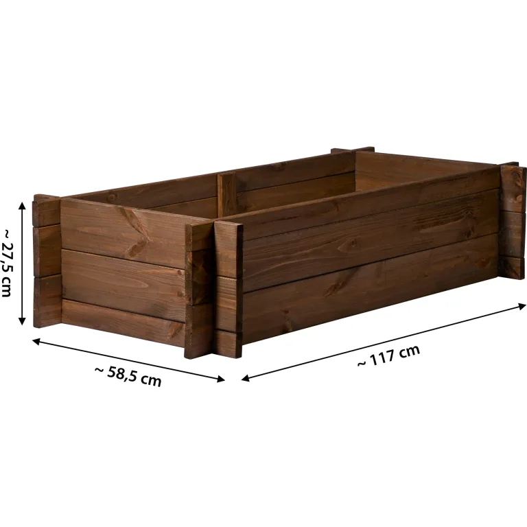 dobar® Hochbeet Massivholz Stecksystem Gr. M stapelbar - Pflanzkasten inkl. Pflanzfolie - 117 x 58,5 x 27,5 cm - Dunkelbraun – Bild 2