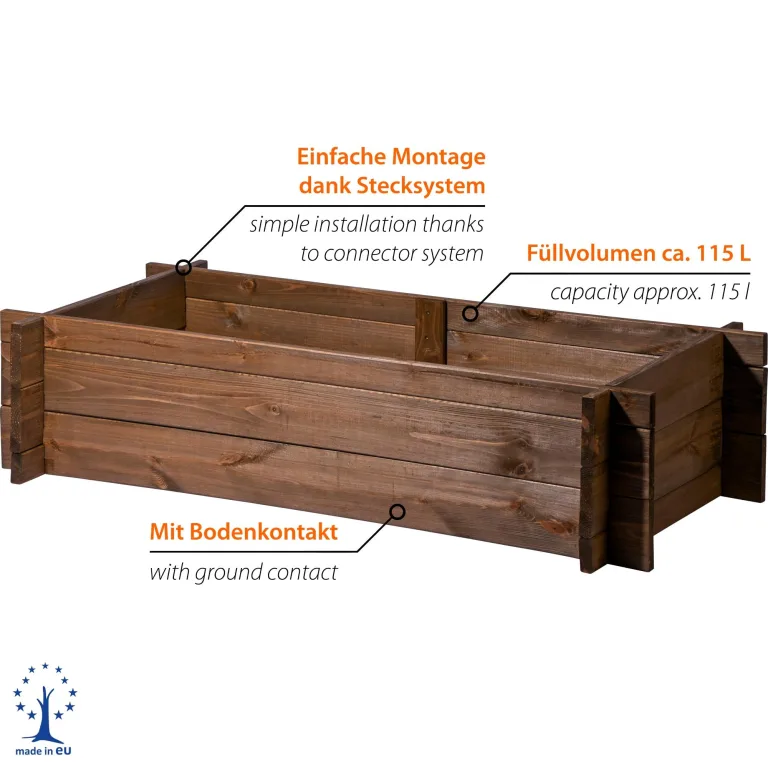 dobar® Hochbeet Massivholz Stecksystem Gr. M stapelbar - Pflanzkasten inkl. Pflanzfolie - 117 x 58,5 x 27,5 cm - Dunkelbraun – Bild 3