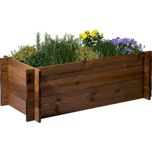 dobar® Hochbeet Massivholz Stecksystem Gr. M stapelbar - Pflanzkasten inkl. Pflanzfolie - 117 x 58,5 x 27,5 cm - Dunkelbraun – Bild 10