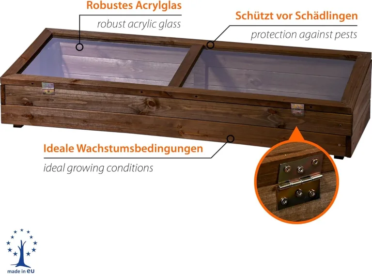 dobar® Frühbeet-Aufsatz aus Holz für Hochbeete - Frühbeet-Kasten mit Folie - 117 x 40 x 26 cm - Dunkelbraun – Bild 3